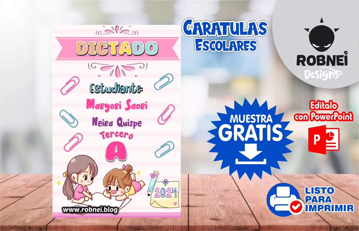 Cartula de Dictado Caratula Rosa GRATIS MUESTRA