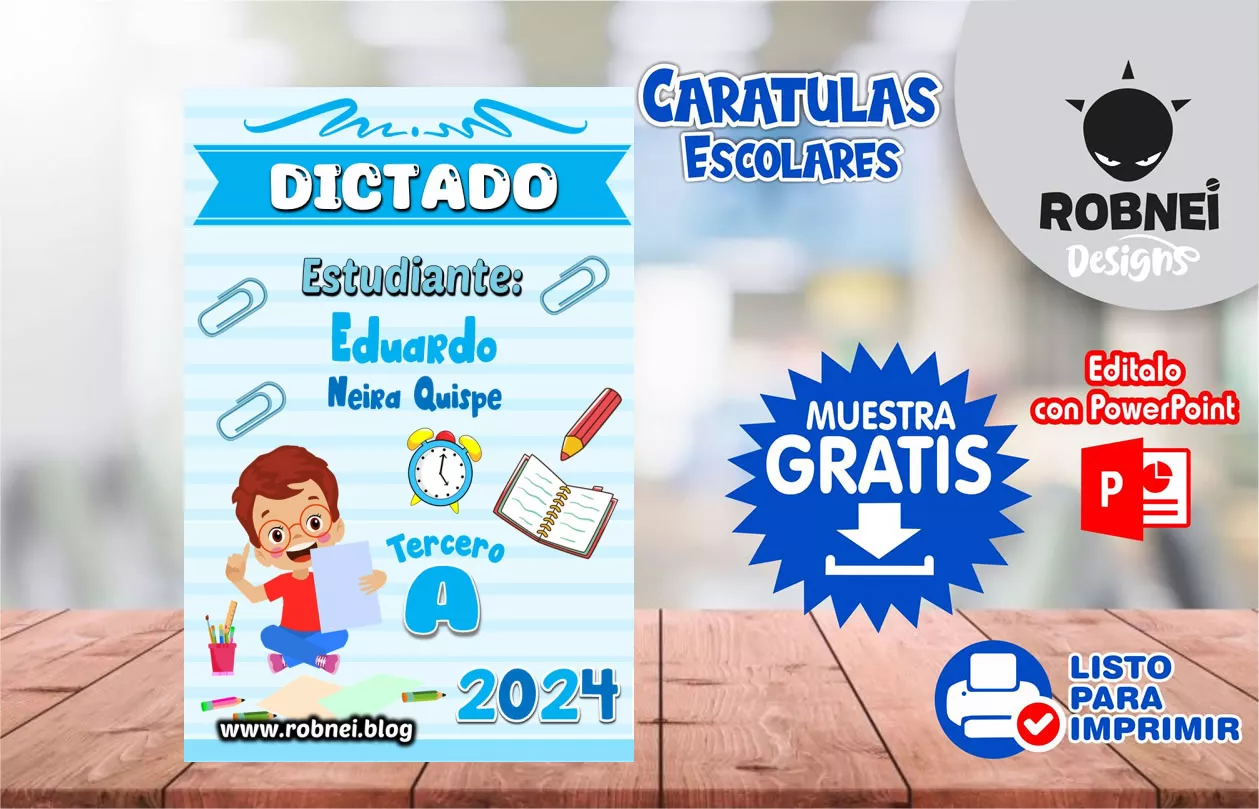 Cartula de Dictado Celeste Caratula MUESTRA GRATIS