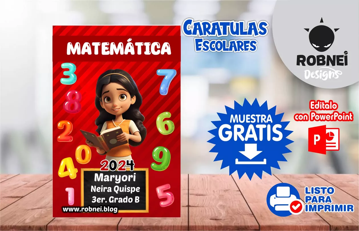 Cartula de Matematica Estudiante Girl Caratula MUESTRA GRATIS