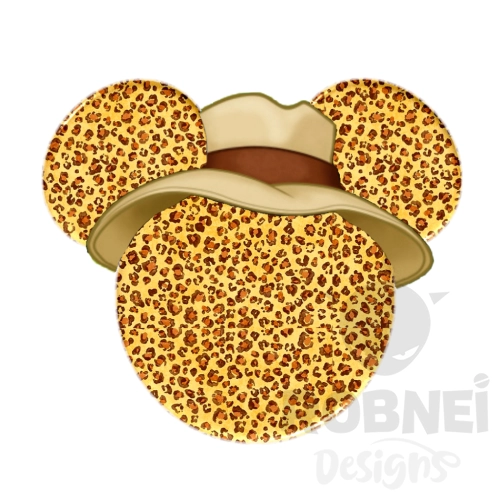 cabeza de mickey con estampado leopardo y sombrero safari png