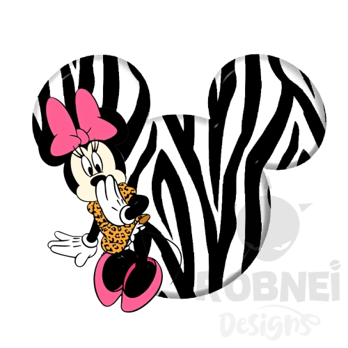 cabeza de minnie con estampado cebra y lazo rosa png