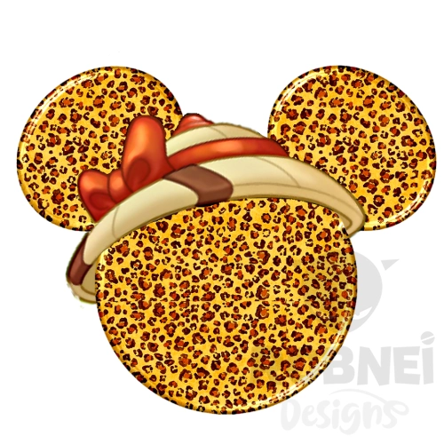 cabeza de minnie con estampado leopardo y sombrero safari png