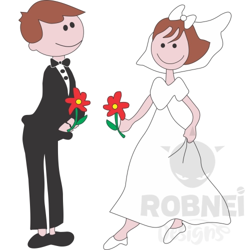 pareja boda ilustrada animada con flor