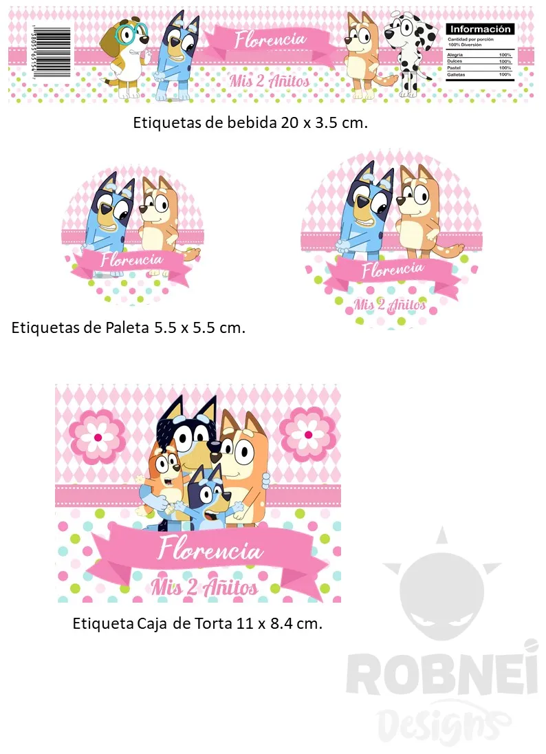 Archivo de Etiquetas Bluey y Bingo Rosa