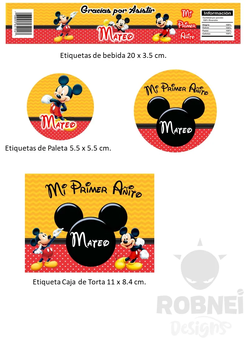 Archivo de Etiquetas Mickey Rojo Amarillo