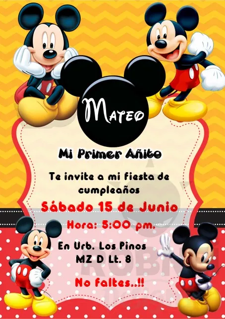 Archivo de Invitacion Mickey Rojo Amarillo