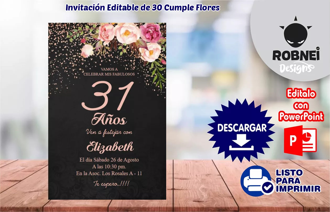 Invitacin de 30 Cumple Flores