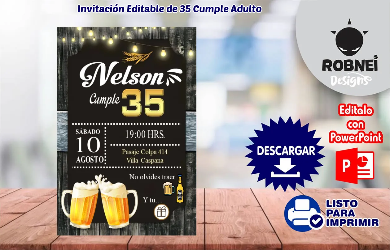 Invitacin de 35 Cumple Adulto