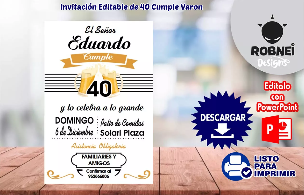 Invitacin de 40 Cumple Varon