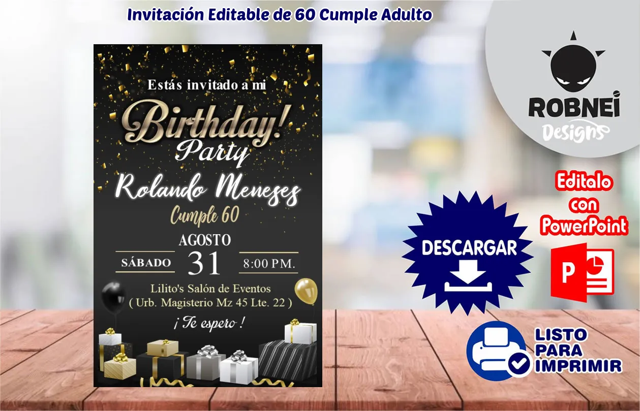 Invitacin de 60 Cumple Adulto