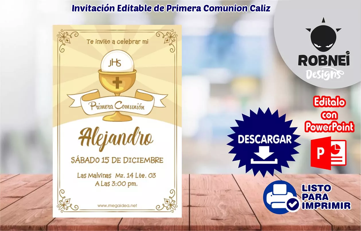 Invitacin de Primera Comunion Caliz