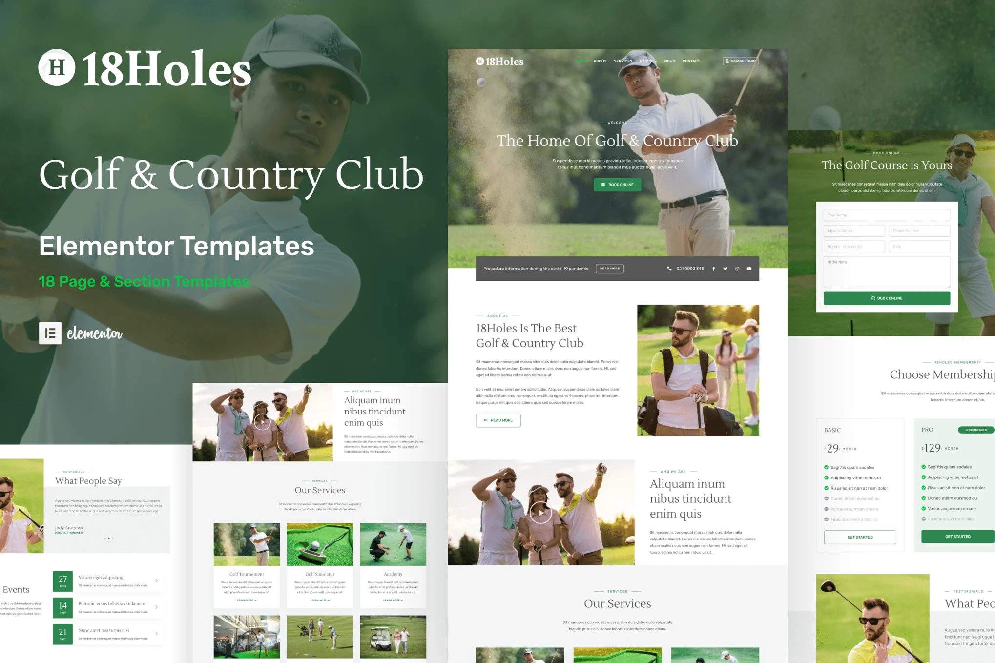 Plantilla de 18holes golf country club website elementor templa