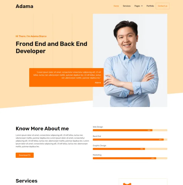 adama-personal-portfolio-resume-elementor-template