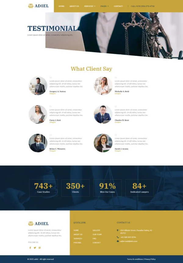 Plantilla de adiel attorney law firm elementor template kit