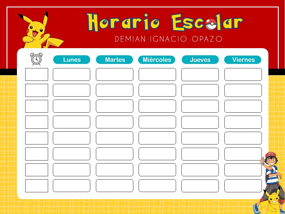 Miniatura de Pikachu-Horario-Escolar