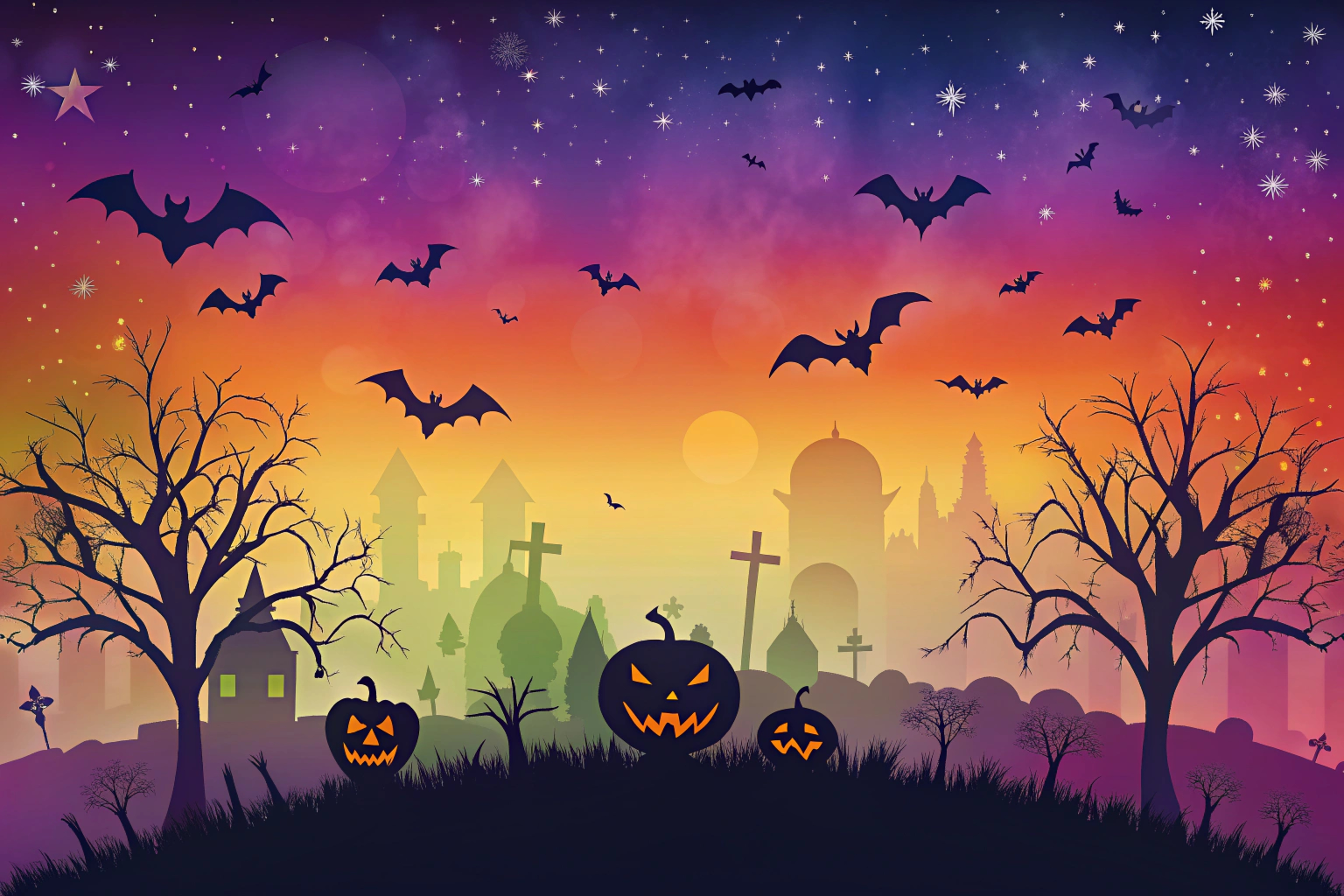 halloween poster with pumpkins cemetery background