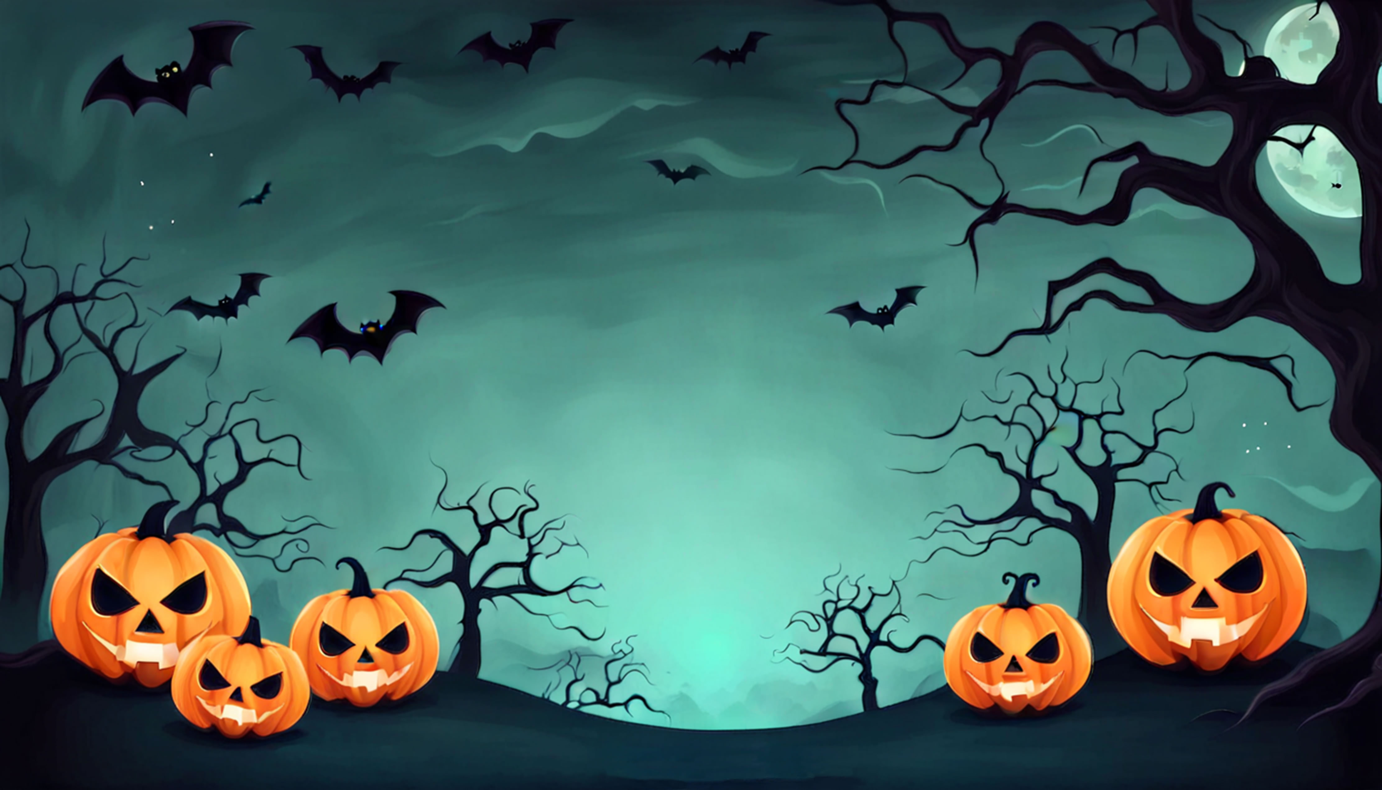 halloween pumpkins dark background with bats bats