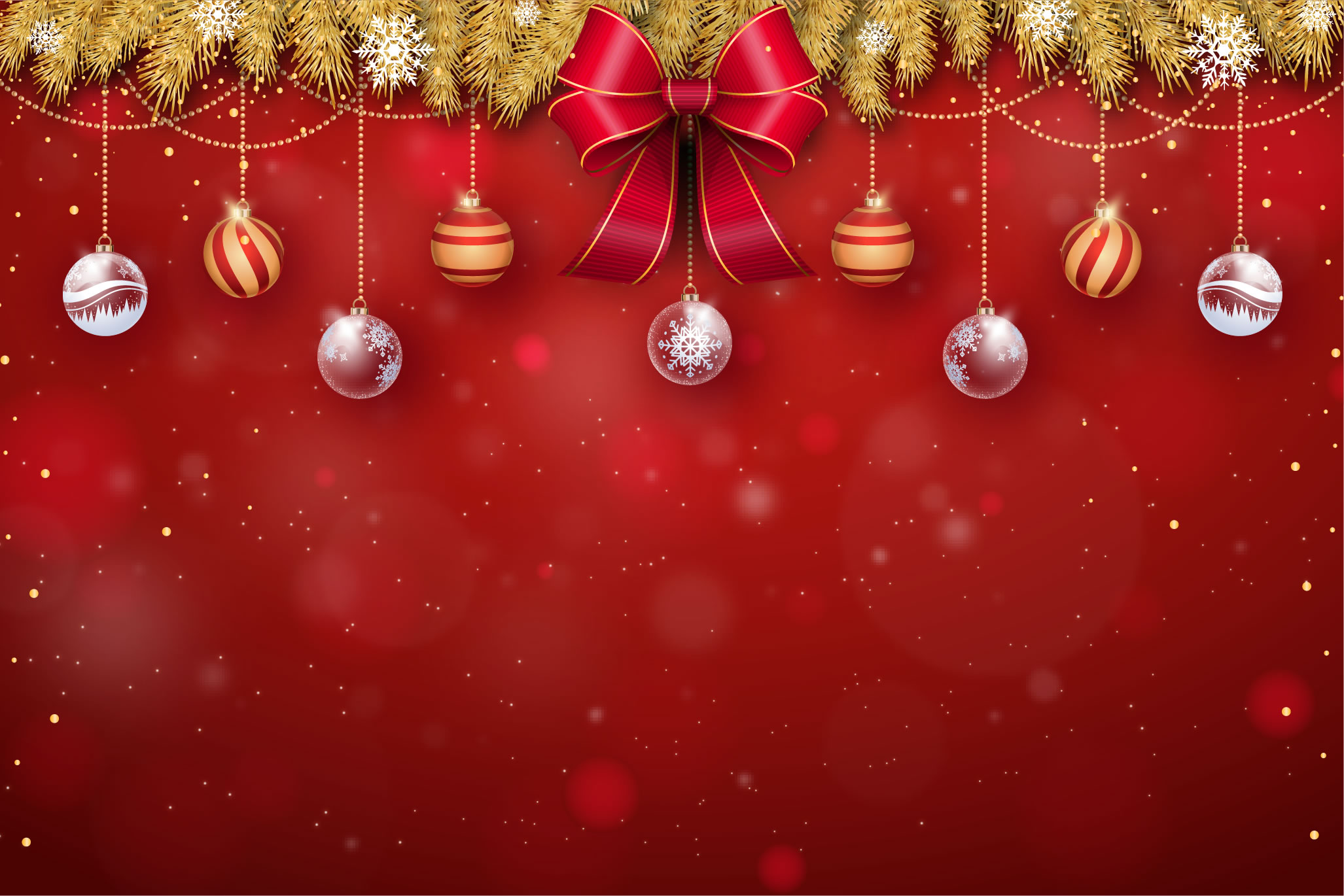 realistic christmas background with red ribbon