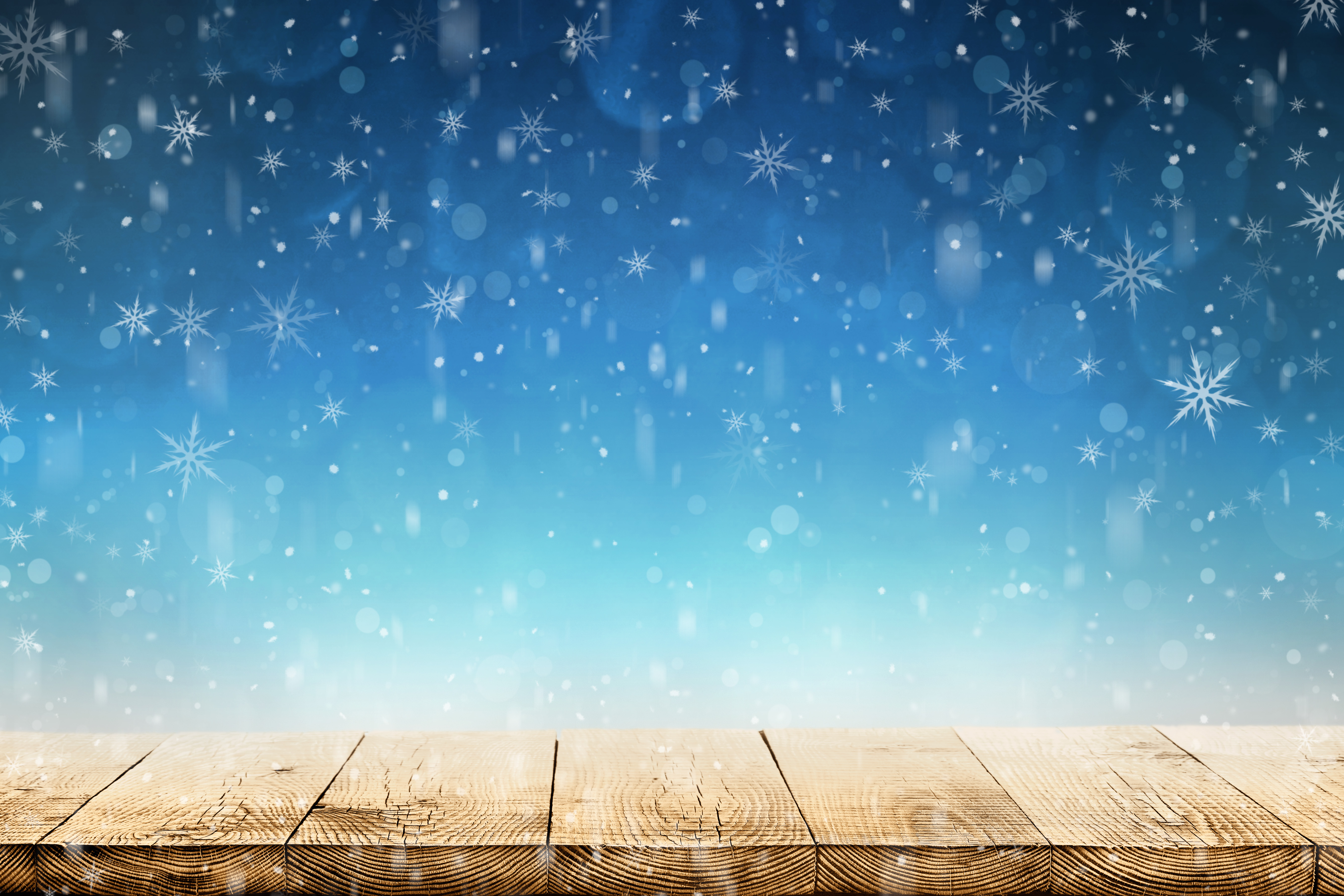 winter christmas background with snow wood