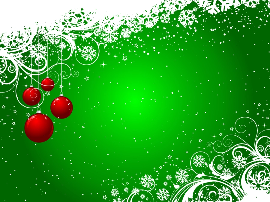 red-baubles-green-background