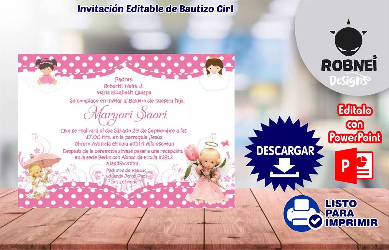 Invitacin de Bautizo Girl