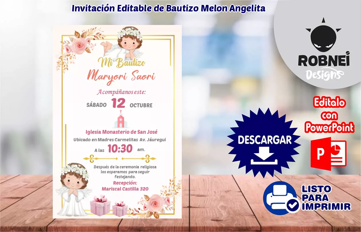 Invitacin de Bautizo Melon Angelita