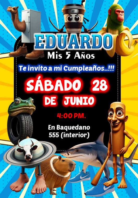 Invitación de Italian Brainrot Tralalero Tung Invitacion Italian-Brainrot-Tralalero-Tung-Invitacion