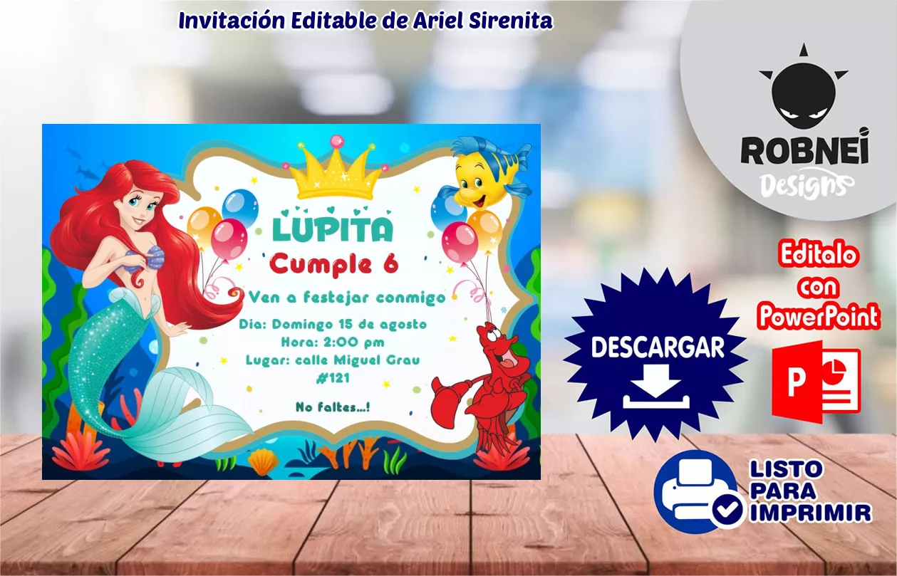 Invitacin de Ariel Sirenita