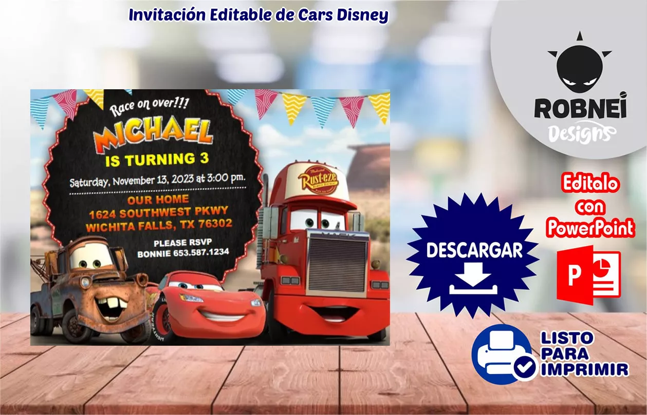 Invitacin de Cars Disney