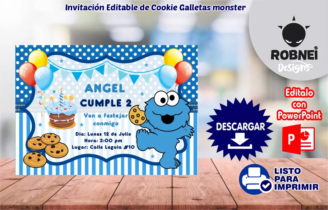 Invitacin de Cookie Galletas monster