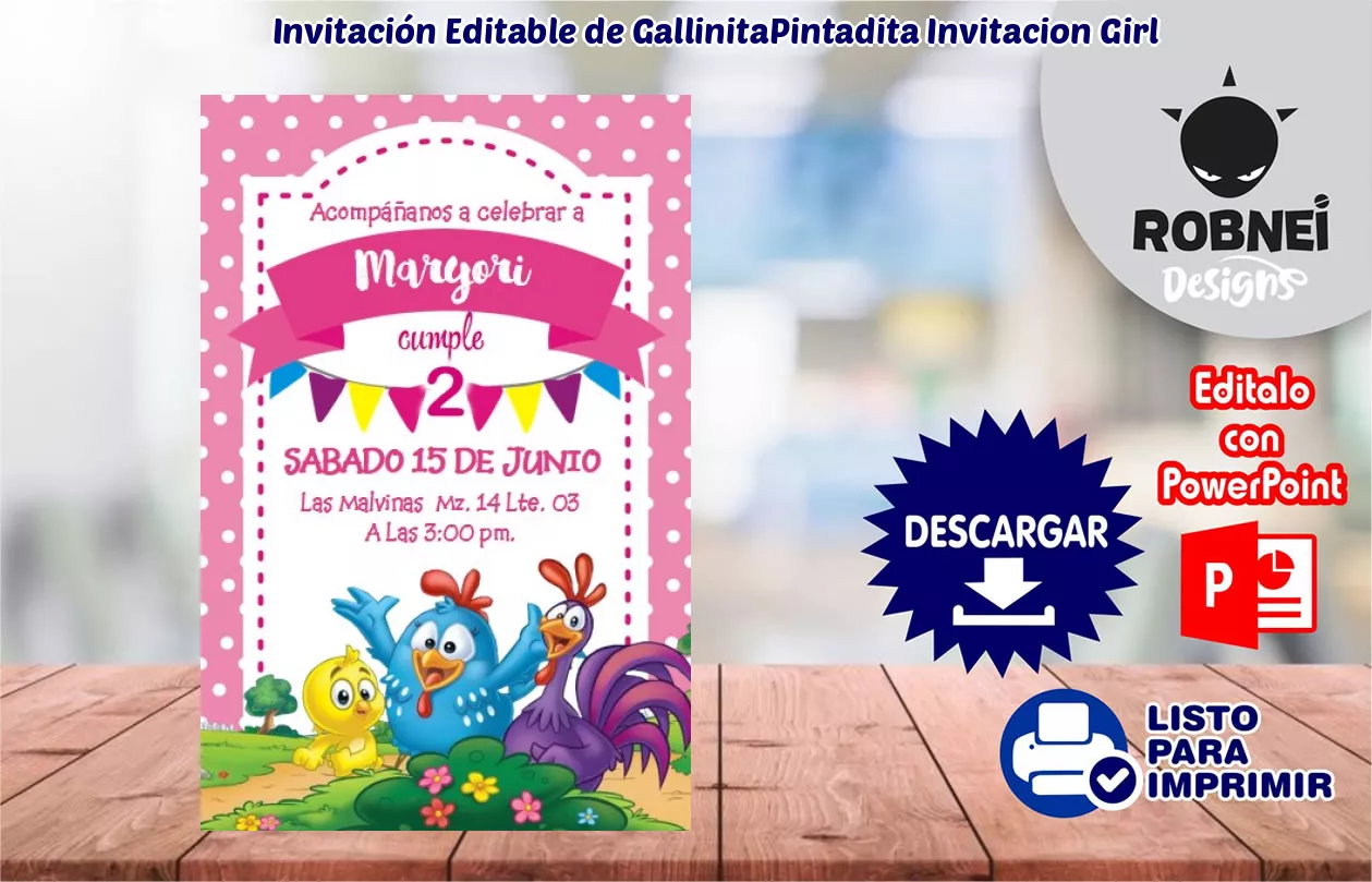 Invitacin de GallinitaPintadita Invitacion Girl