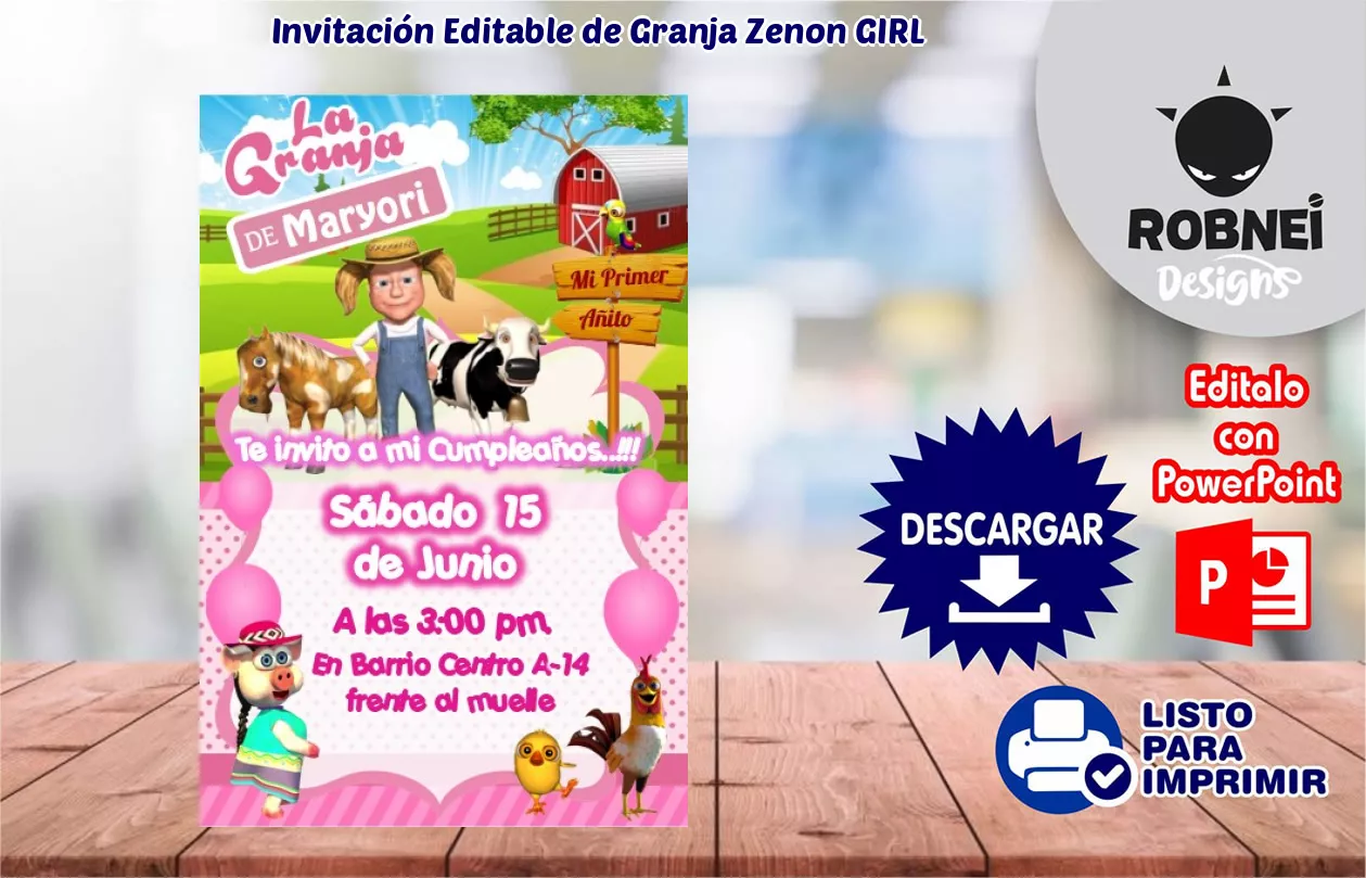 Invitacin de Granja Zenon GIRL