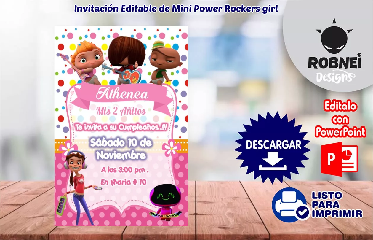 Invitacin de Mini Power Rockers girl