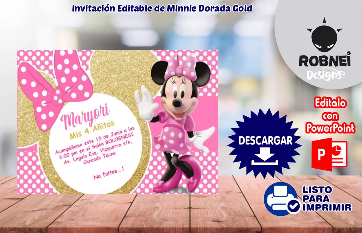 Invitacin de Minnie Dorada Gold