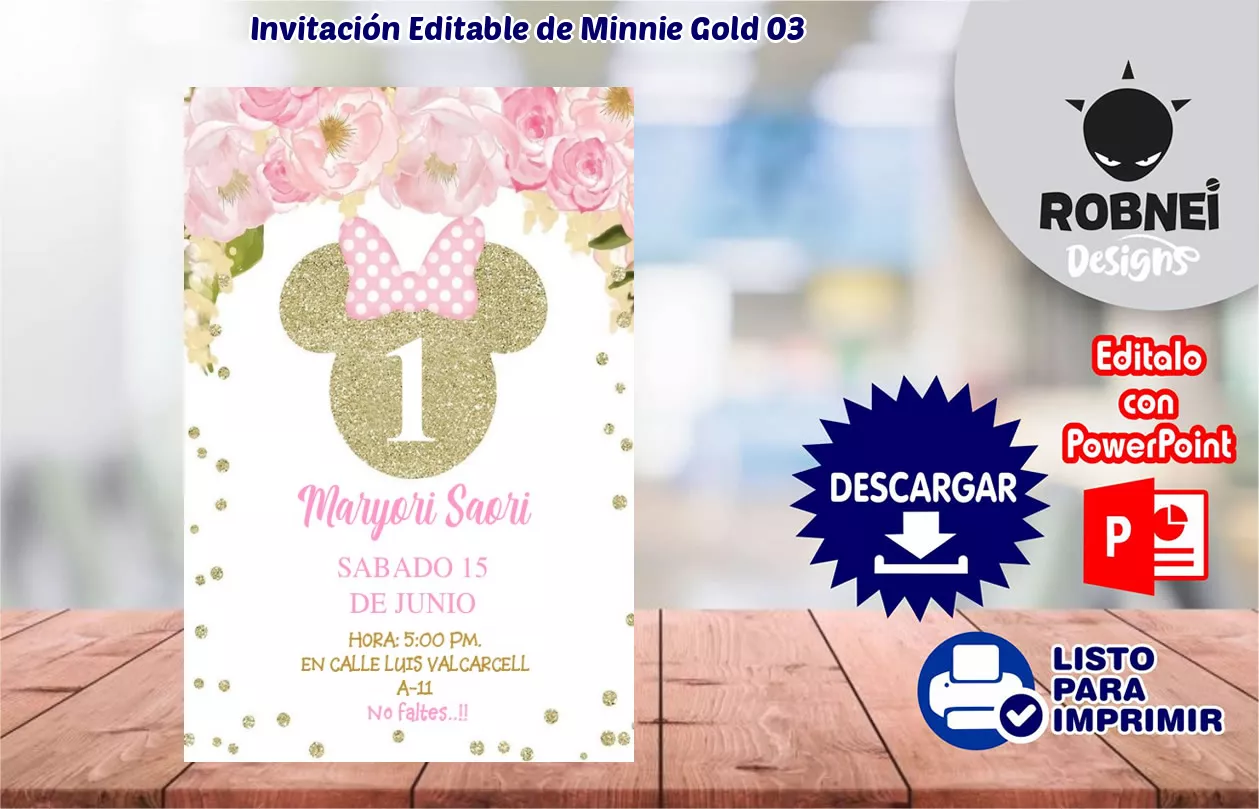 Invitacin de Minnie Gold 03