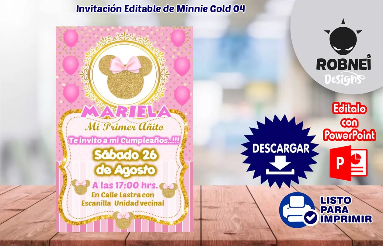 Invitacin de Minnie Gold 04