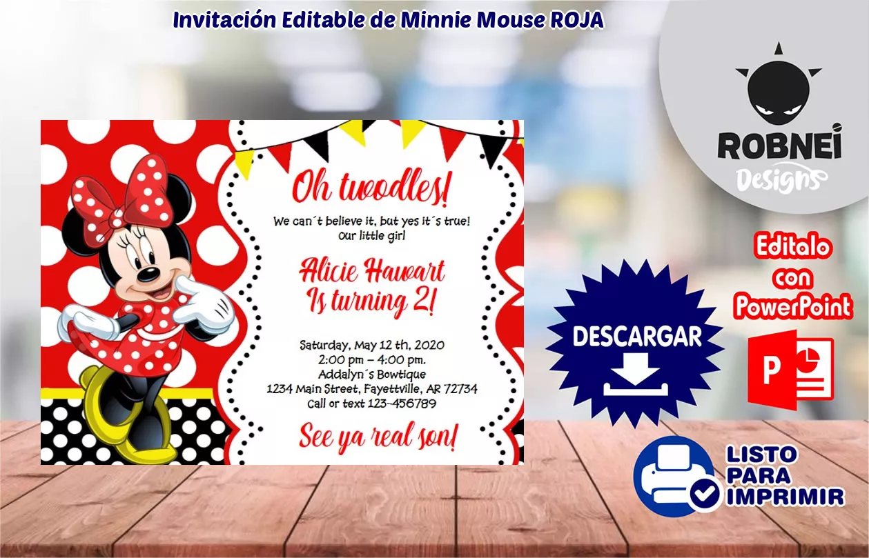 Invitacin de Minnie Mouse ROJA