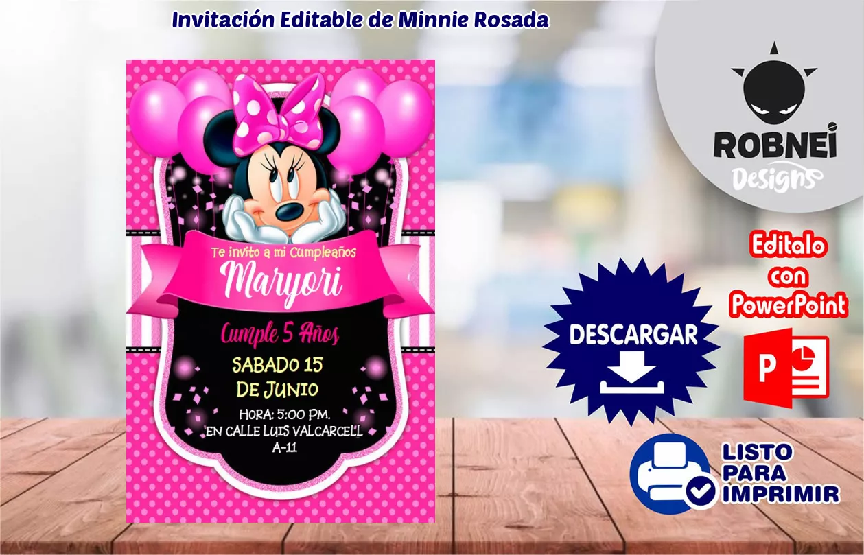 Invitacin de Minnie Rosada