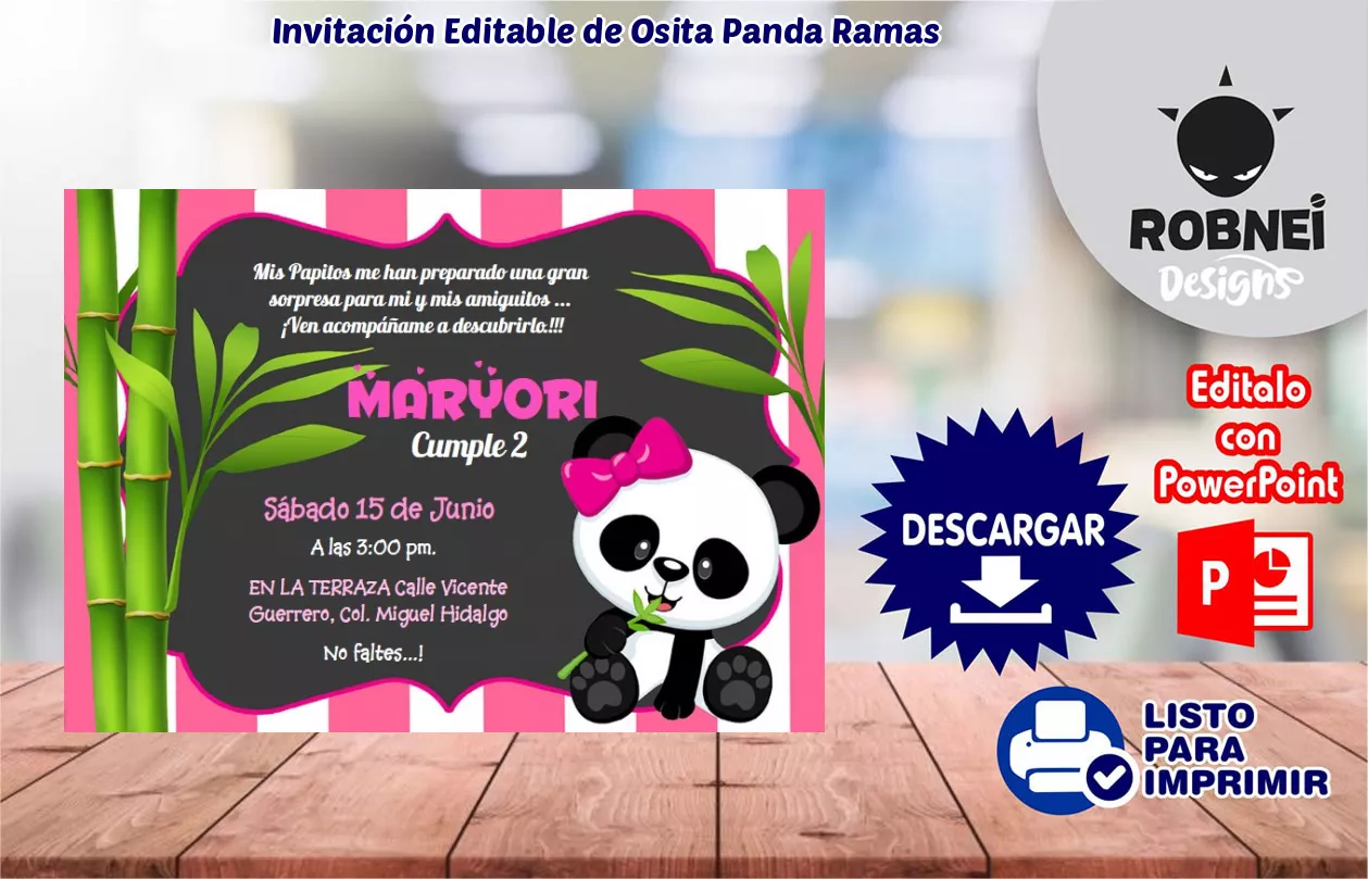 Invitacin de Osita Panda Ramas