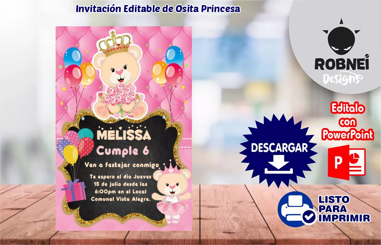 Invitacin de Osita Princesa