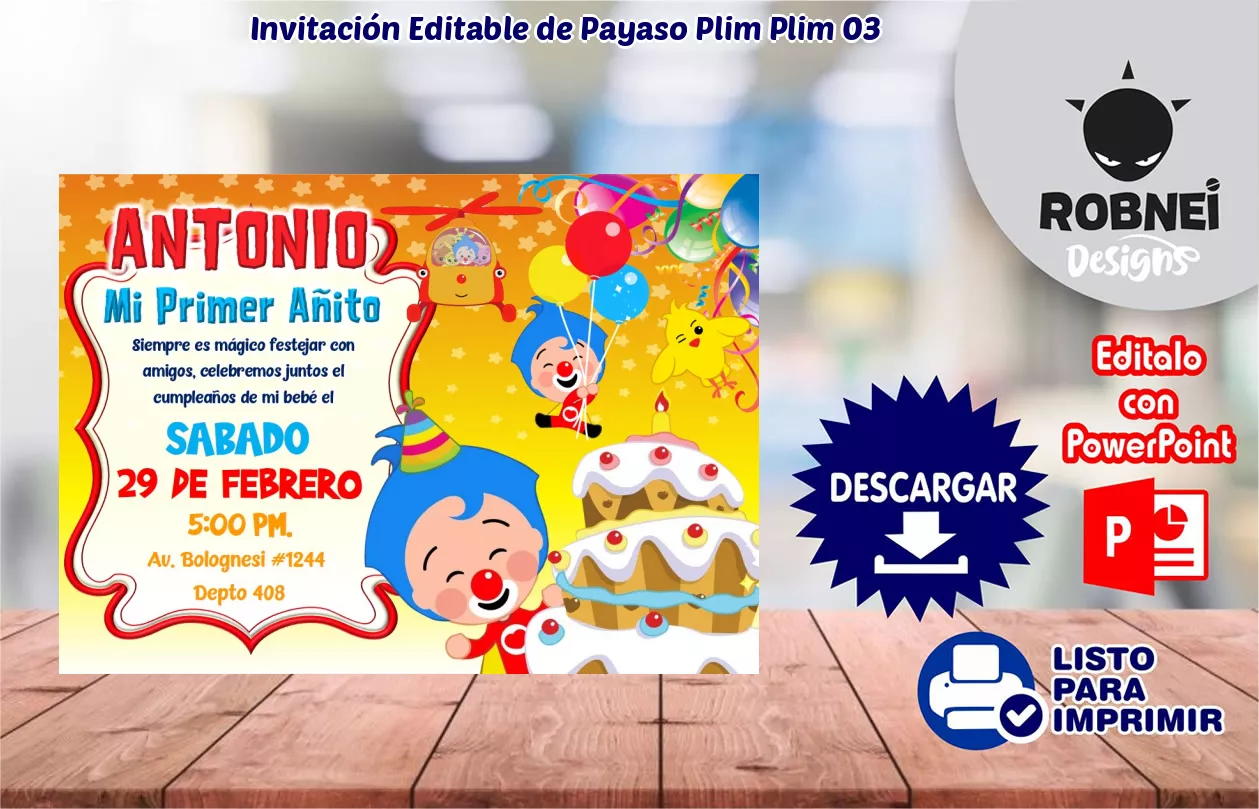 Invitacin de Payaso Plim Plim 03