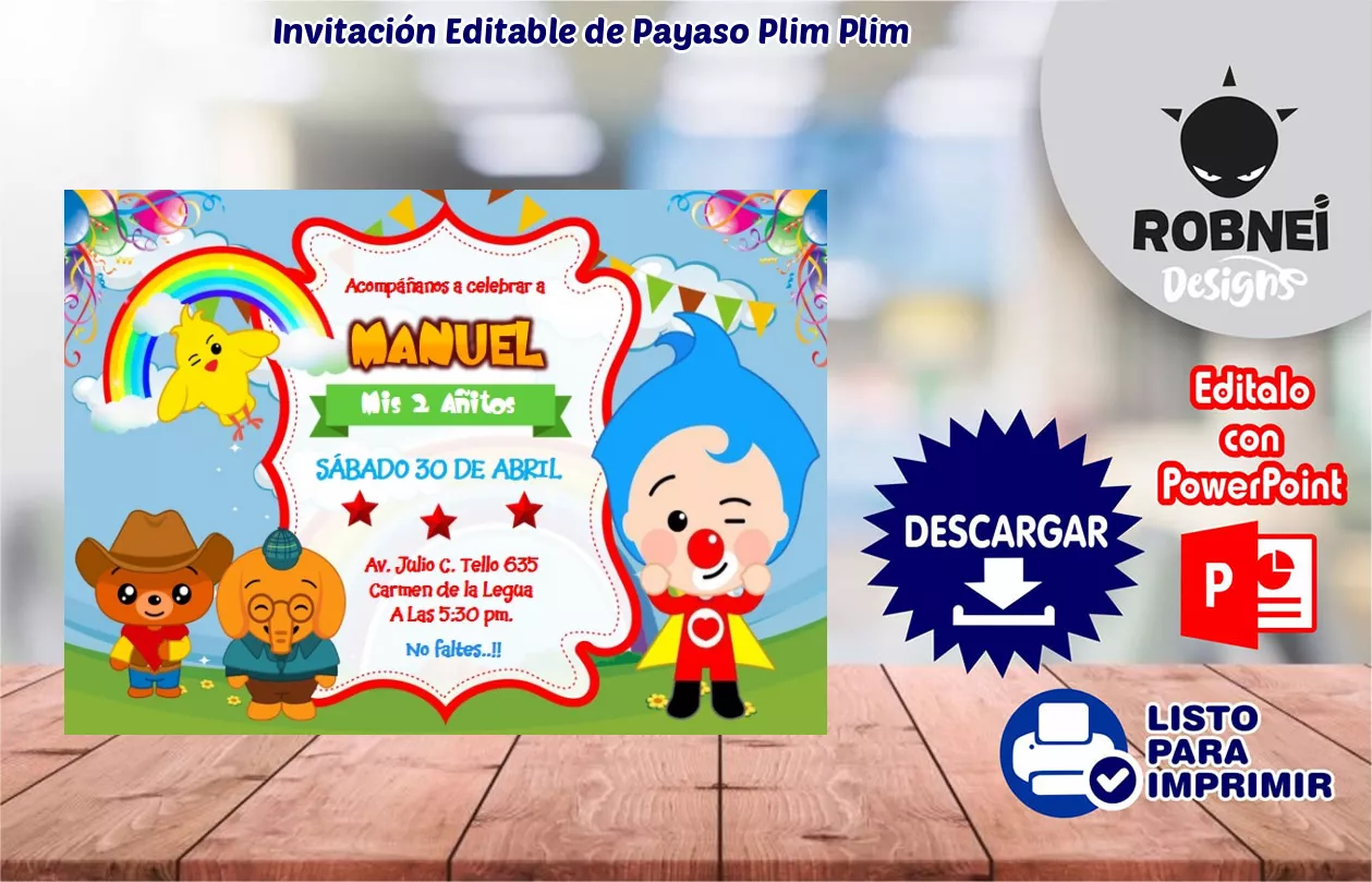 Invitacin de Payaso Plim Plim