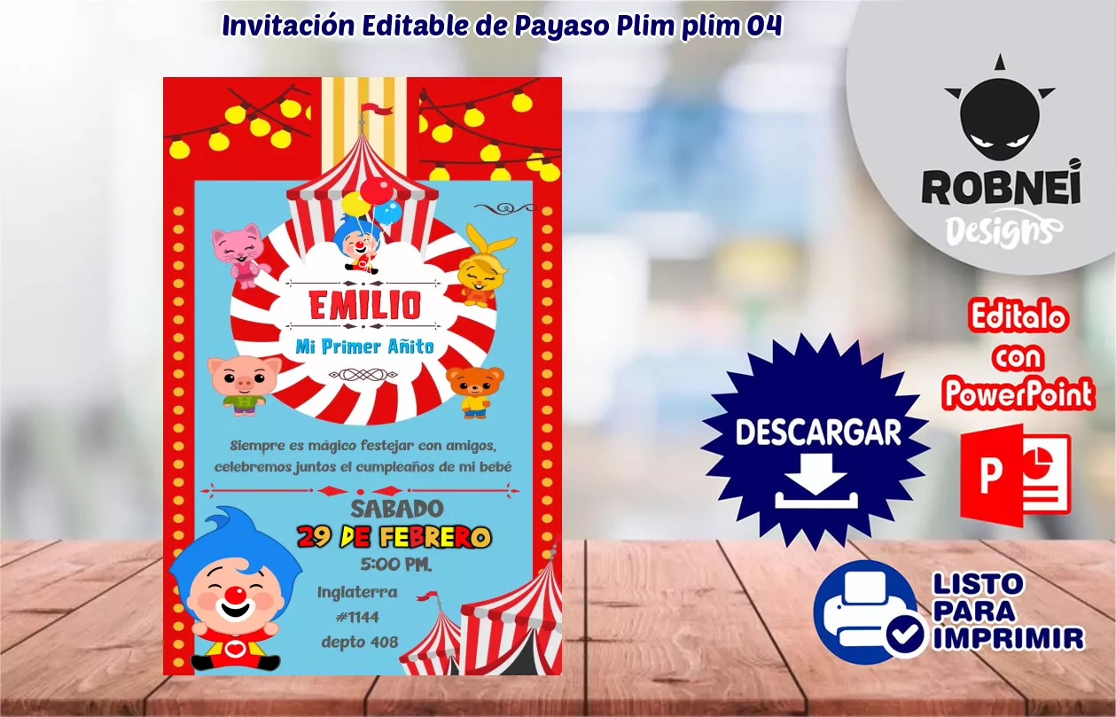 Invitacin de Payaso Plim plim 04