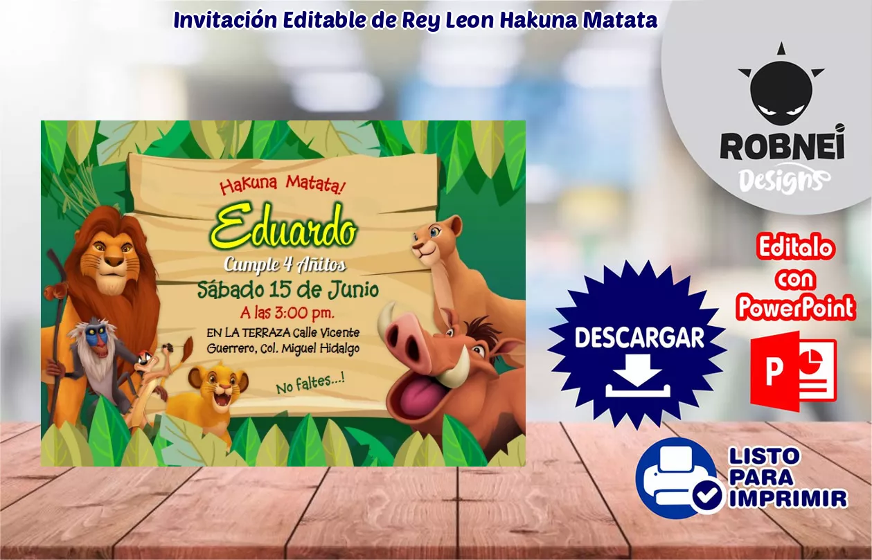 Invitacin de Rey Leon Hakuna Matata