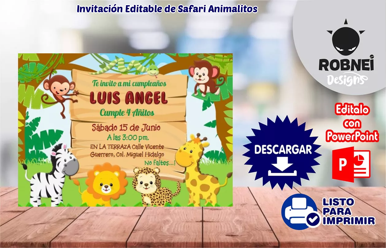 Invitacin de Safari Animalitos