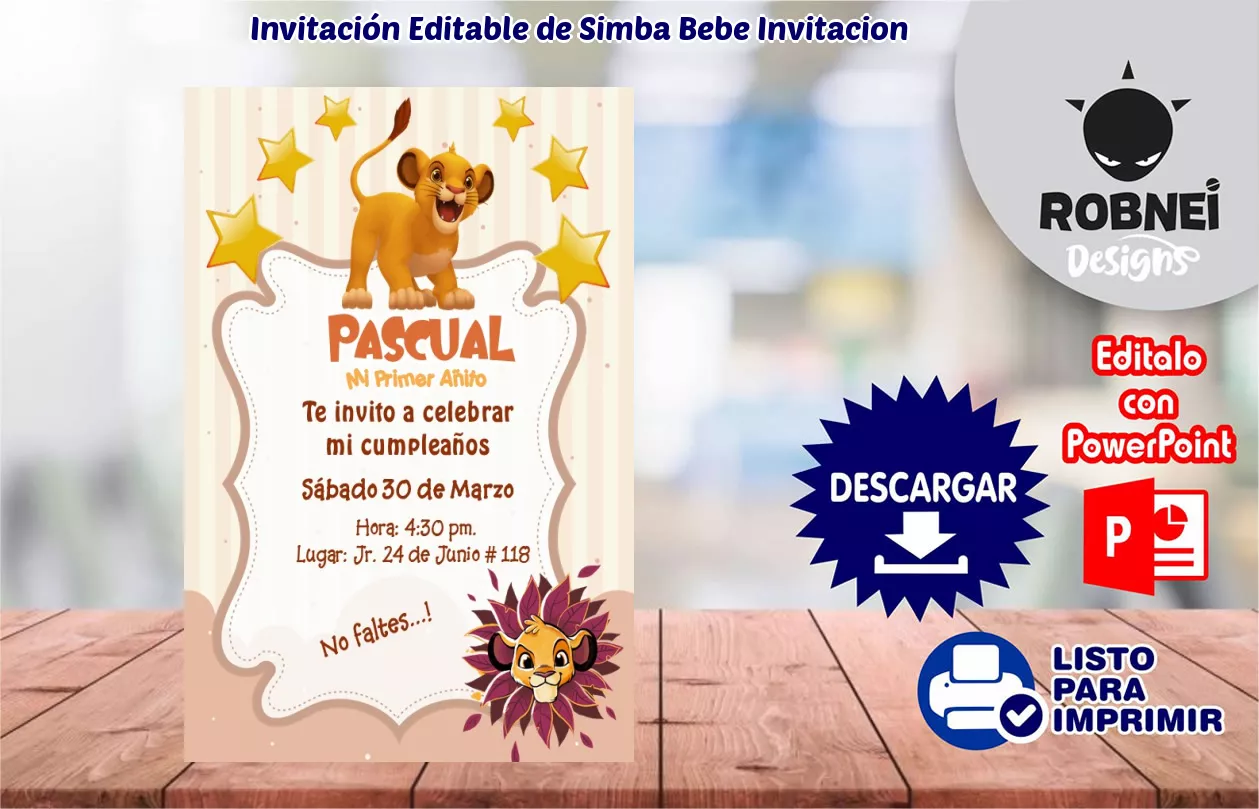 Invitacin de Simba Bebe Invitacion