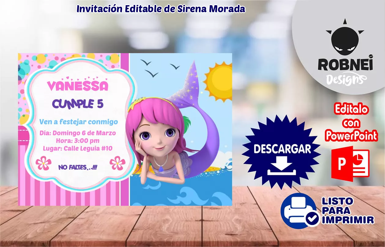 Invitacin de Sirena Morada