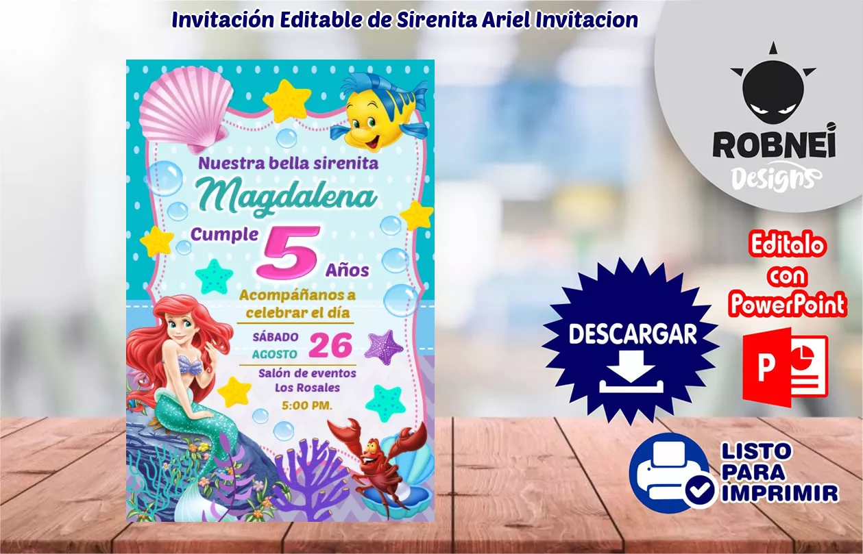 Invitacin de Sirenita Ariel Invitacion