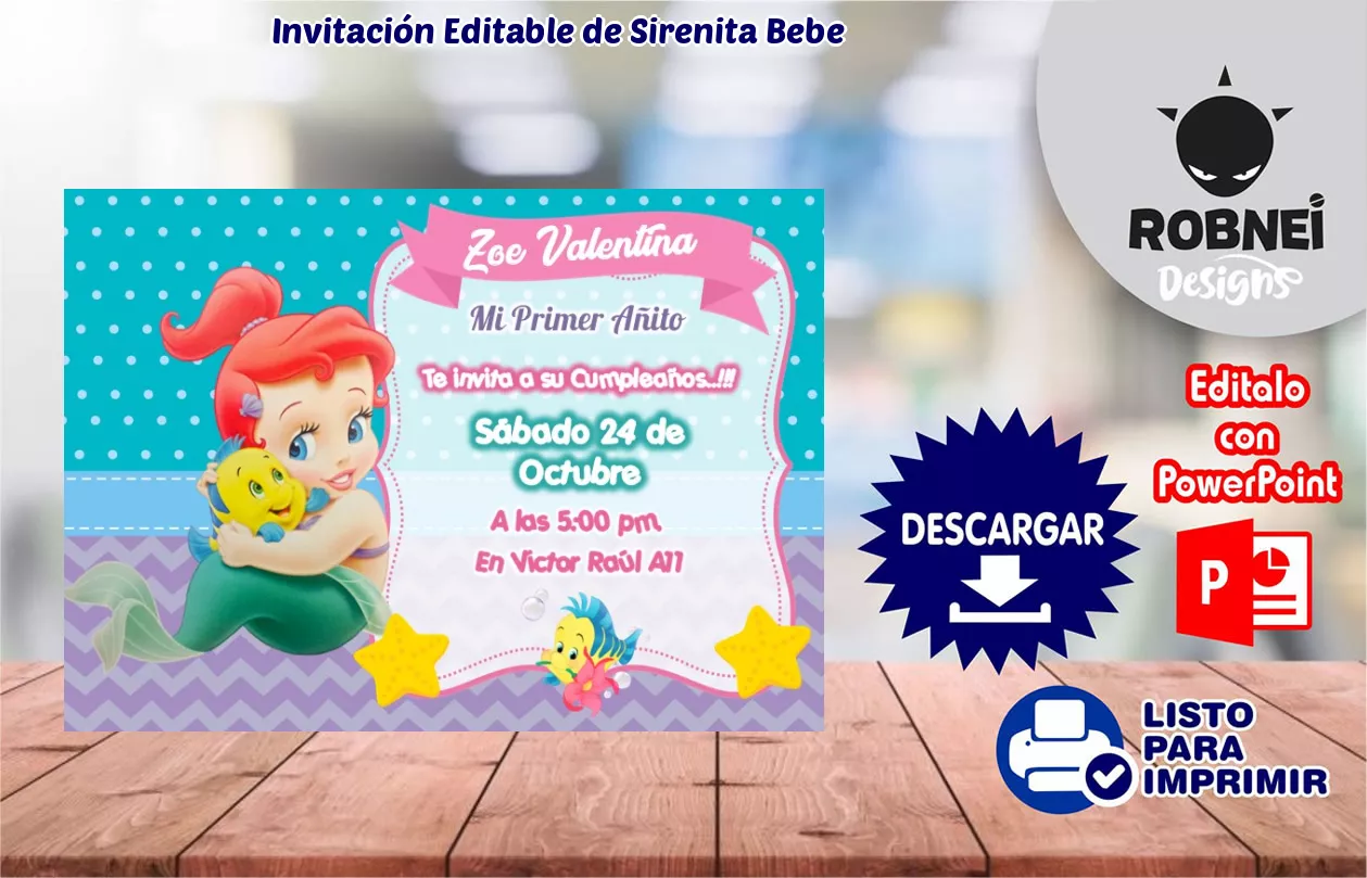 Invitacin de Sirenita Bebe