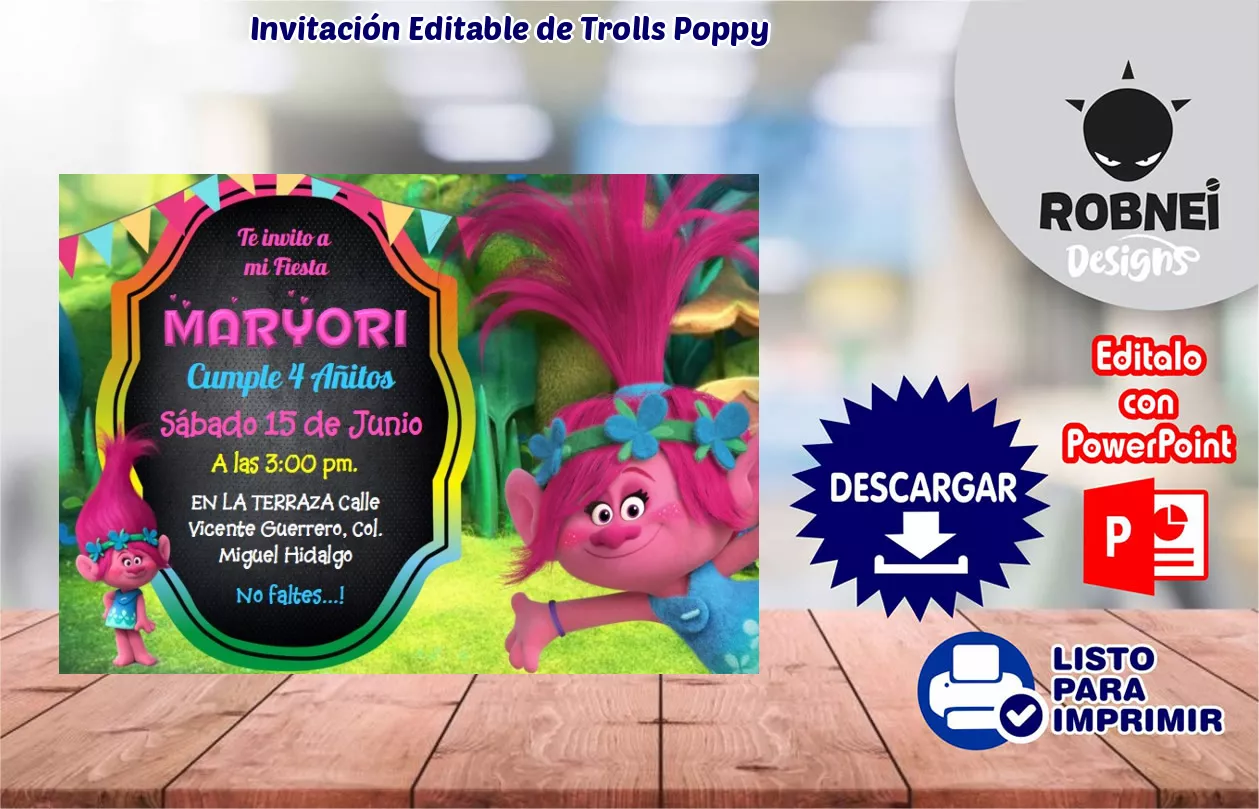 Invitacin de Trolls Poppy